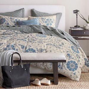 Pottery Barn Tula Suzani Cotton Print Slub King/Cal King Duvet Cover Blue EUC